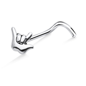 Rock Symbol Shaped Silver Curved Nose Stud NSKB-788